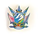 a diagonal dagger piercing through a broken crown tattoo design idea