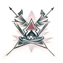 a diagonal dagger piercing through a broken crown tattoo design idea