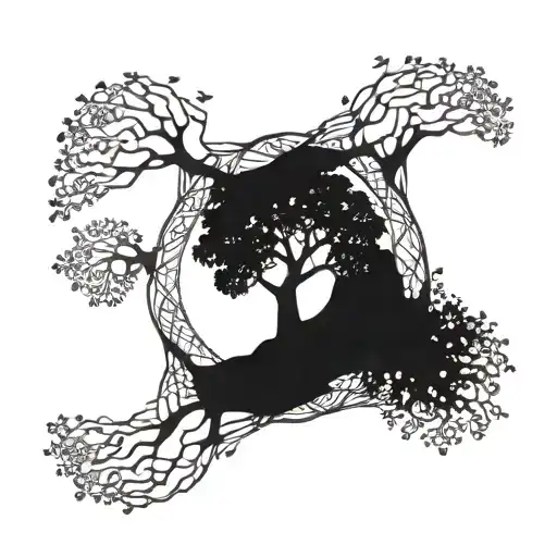 An intricate tattoo design of a tree of life intertwined with neurons, symbolizing the connection between nature and the mind tattoo design idea