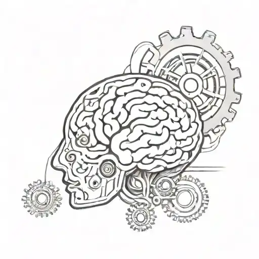 A sketch-style tattoo of a brain with gears inside, representing the complexity of the mind and the process of learning tattoo design idea