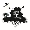 An intricate tattoo design of a tree of life intertwined with neurons, symbolizing the connection between nature and the mind tattoo design idea