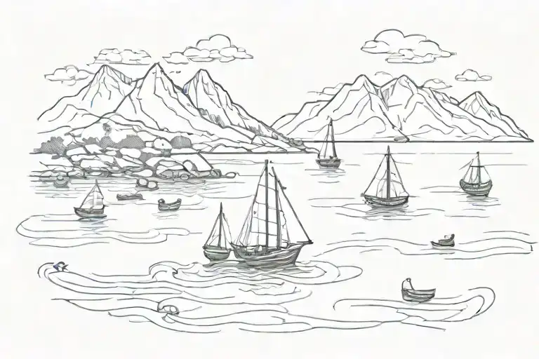 sea, boats, south norway tattoo design idea