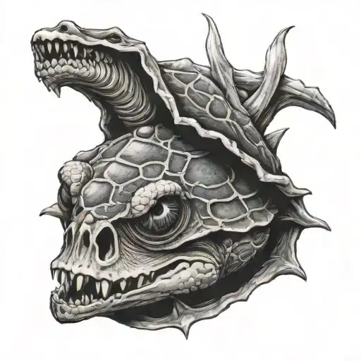 snapping turtle skull tattoo design idea