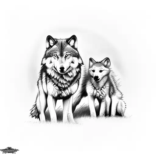 Wolf and two cubs tattoo design idea
