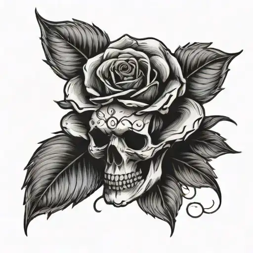 Skull and Rose flower tattoo design idea