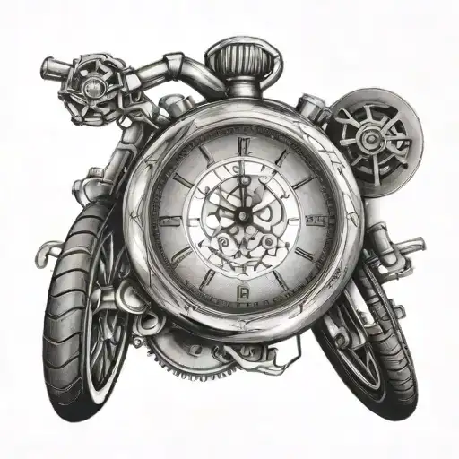 A unique tattoo design of a stopwatch morphing into a steering wheel, symbolizing your passion for both watches and cars tattoo design idea