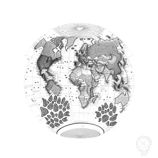 A coffee cup with a map of Colombia on it, surrounded by colorful flowers and a dog's paw print, representing the entrepreneur's love for travel, coffee, dogs, and Colombia tattoo design idea