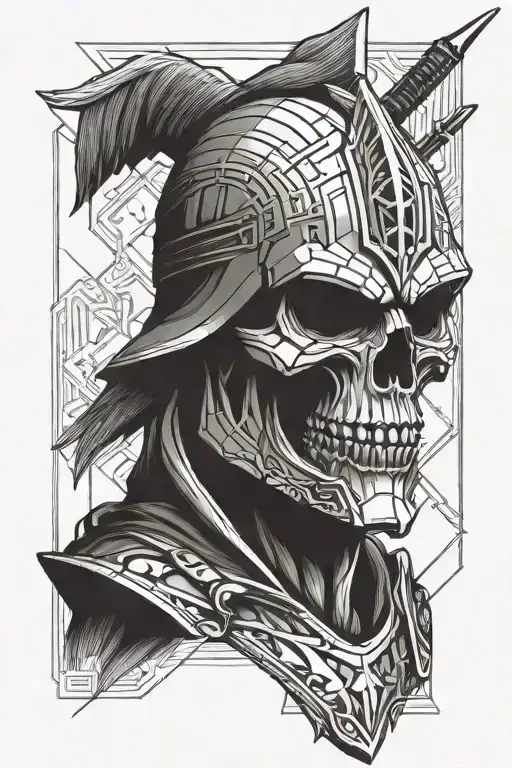 skull Spartan warrior wielding a sword tattoo design idea