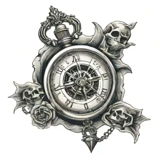 compass pocket watch skulls lighthouse tattoo design idea