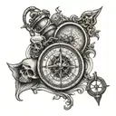 compass pocket watch skulls lighthouse tattoo design idea
