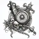 compass pocket watch skulls lighthouse tattoo design idea