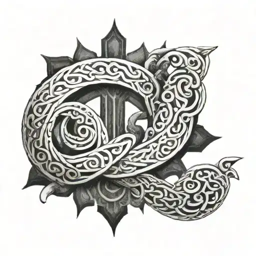 eternal knot and Carnatic flute holes forming tattoo design idea