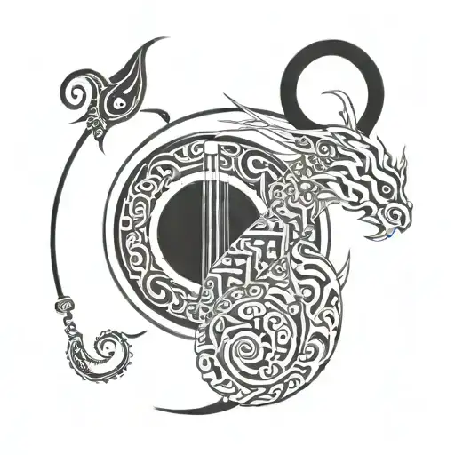 carnatic flute inside ouroboros dragon  tattoo design idea