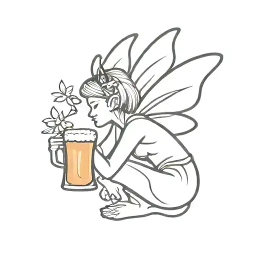 Fairy drinking beer tattoo design idea