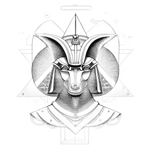An Egyptian god Anubis holding a construction tool, symbolizing protection and guidance in the construction industry tattoo design idea