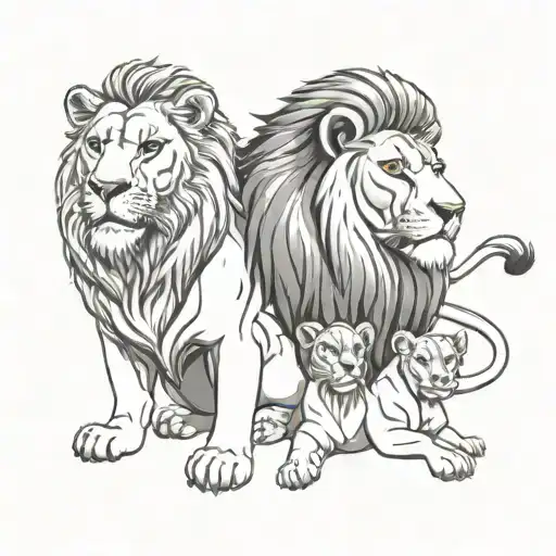 Lions family of four posing like Zeus holding tattoo design idea