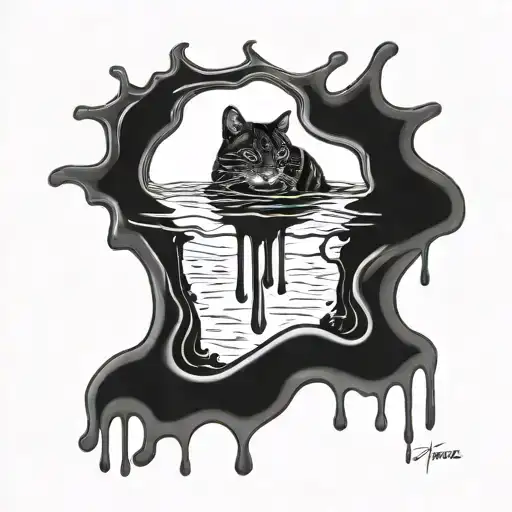 A surrealistic interpretation of the word 'CATARSE' melting into a pool of liquid tattoo design idea