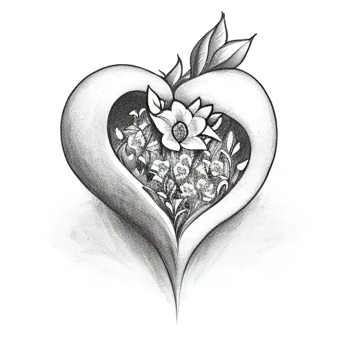 heart with flowers around it and hands hugging it tattoo design idea