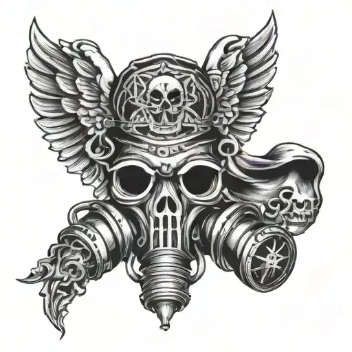 caduceus symbol with skull gas mask combined completing a Celtic style symbol  tattoo design idea