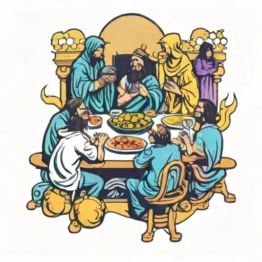 A modern take on the Last Supper scene, with a contemporary twist and vibrant colors tattoo design idea