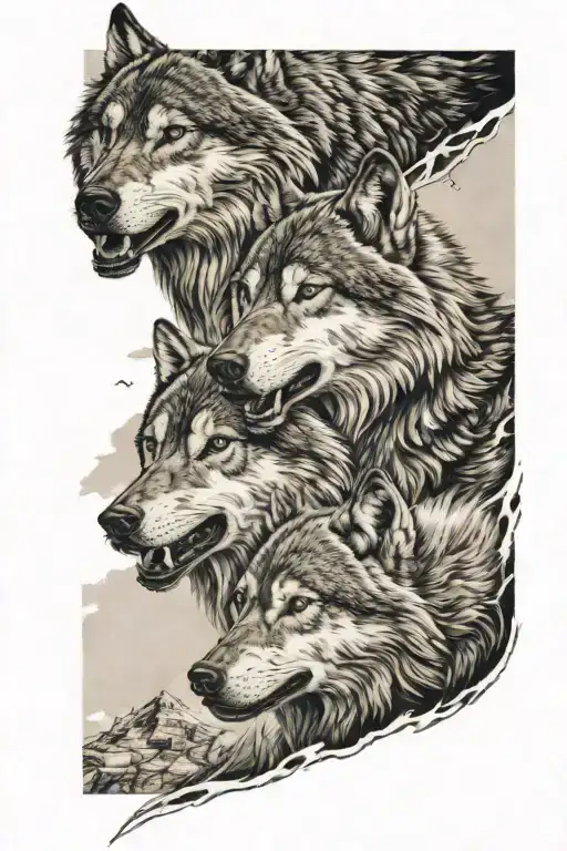 two angry wolf standing tattoo design idea