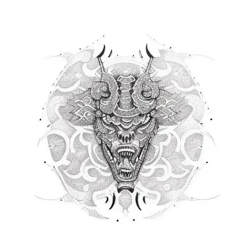 An intricate dotwork tattoo of a camouflage pattern with a hidden knife and gun design tattoo design idea