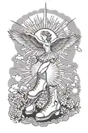 “Oh dear” Figure skating “You are my sunshine my only sunshine” Sun shining down on cross and gates of heaven with cloud tattoo design idea