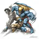 marvel character wolverine fighting superman.  sumoermans laser eye beams to wolverines metal claws  tattoo design idea