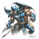 marvel character wolverine fighting superman.  sumoermans laser eye beams to wolverines metal claws  tattoo design idea