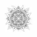 An intricate mandala design incorporating elements of the ocean, representing the harmony between spirituality and the natural world. tattoo design idea