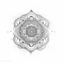 An intricate mandala design incorporating elements of the ocean, representing the harmony between spirituality and the natural world. tattoo design idea