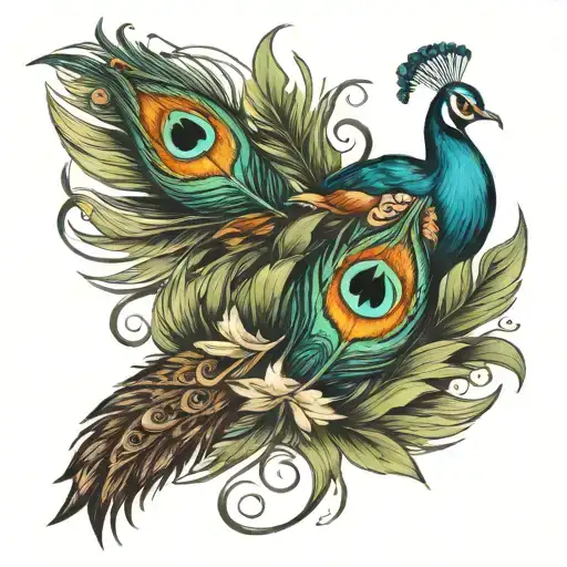 peacock feather and mallard feather tattoo design idea