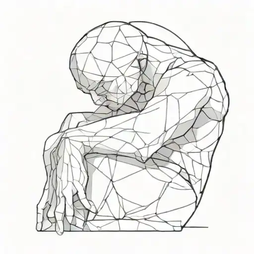 Black line art wrapping circumferentially around the forearms. Cracked marble statue, cracked stone sculpture, repaired tattoo design idea