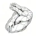 Black line art wrapping circumferentially around the forearms. Cracked marble statue, cracked stone sculpture, repaired tattoo design idea