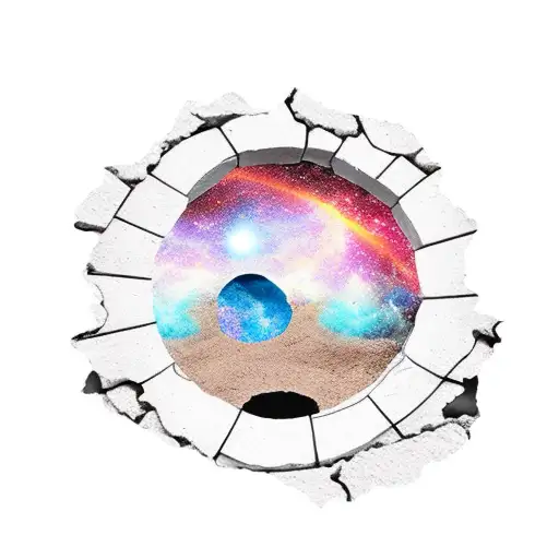 hole in brick wall leading to space tattoo design idea