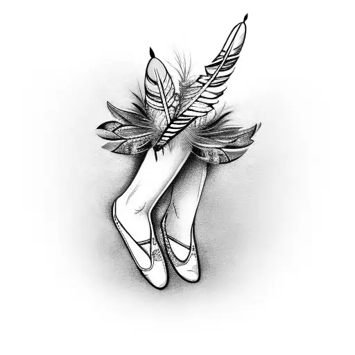 A whimsical tattoo featuring a ballet slipper transformed into a bird with intricate feather details tattoo design idea