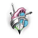 A dagger through the realistic heart tattoo design idea