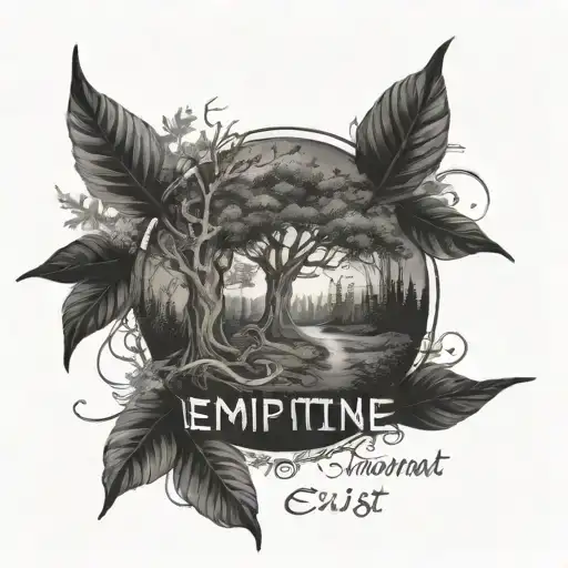Outside scene with trees and foliage with the texts "Within emptiness exist everything" then next "Inside, I am infinite tattoo design idea
