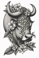 Taurus bull and May birth flowers tattoo design idea