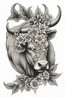 Taurus bull and May birth flowers tattoo design idea