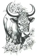 Taurus bull and May birth flowers tattoo design idea