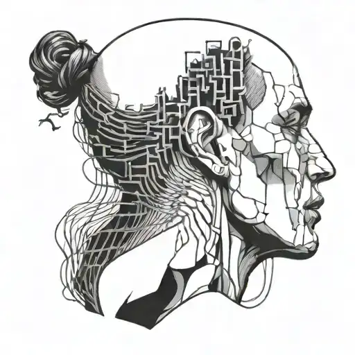 Inside the silhouette of a head, a person is depicted as being a prisoner looking out of the head's eyes tattoo design idea