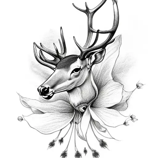September birth flower with deer skull tattoo design idea