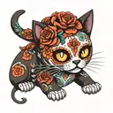 sugar skull cat playing tattoo design idea