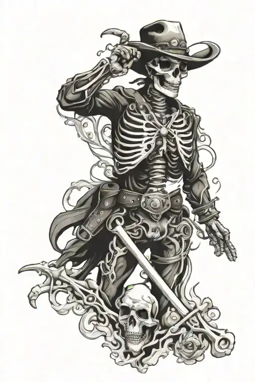 skeleton cowboy AND cross tattoo design idea