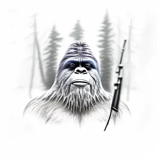 Sasquatch with Assualt Rifle tattoo design idea