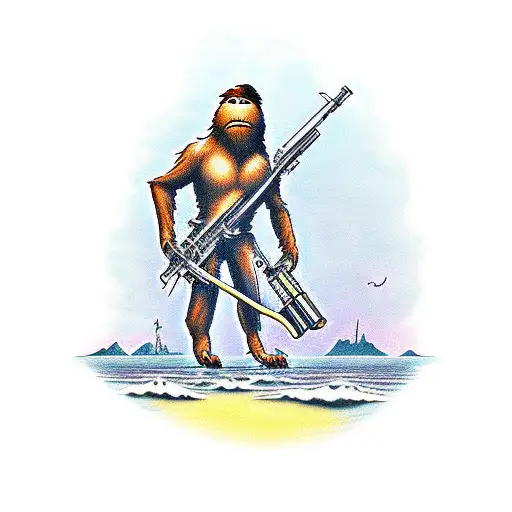 Sasquatch Holding Assualt Rifle tattoo design idea