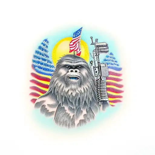Sasquatch with AR-15 Memorial tattoo design idea