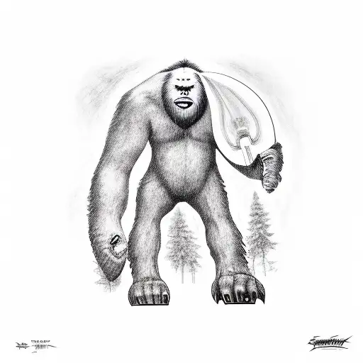 Sasquatch Holding Assualt Rifle tattoo design idea