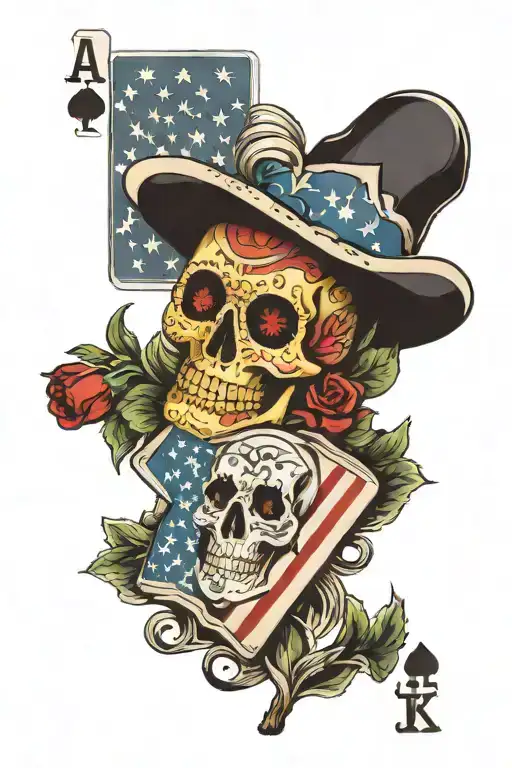 Black jack with one card american flag one card mexican flag  tattoo design idea